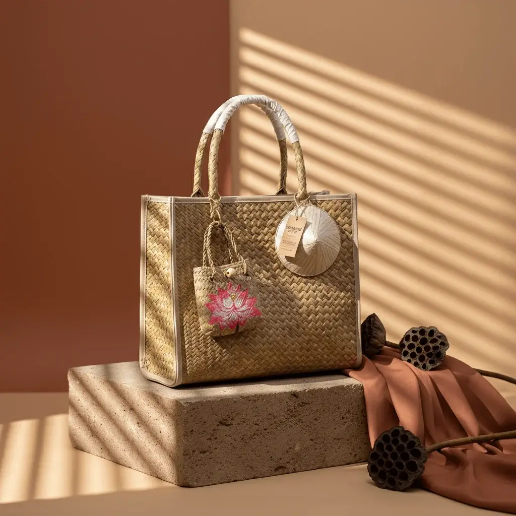 Sedge Bag + Charm and Conical Hat Set, 30x35cm - Image 3