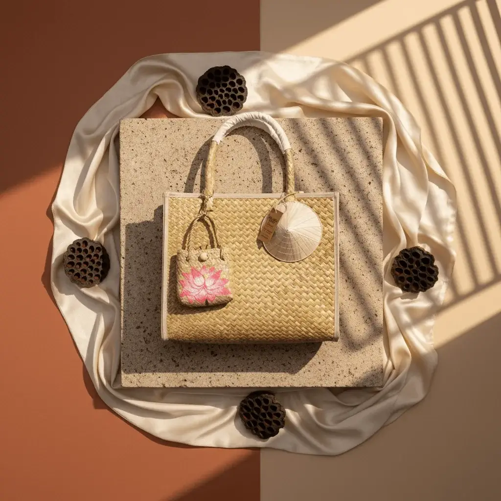 Sedge Bag + Charm and Conical Hat Set, 30x35cm - Image 2