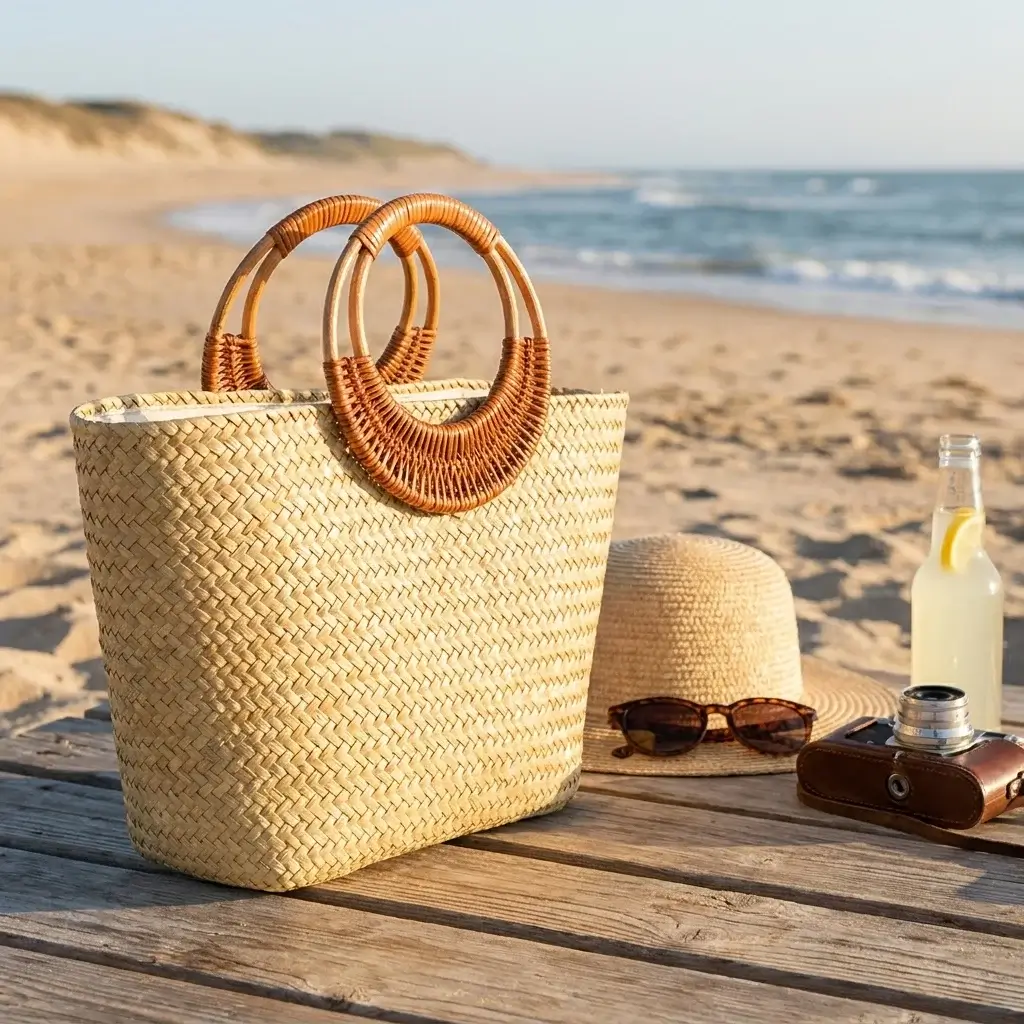 Sedge Bag with Rattan Handle - Image 2