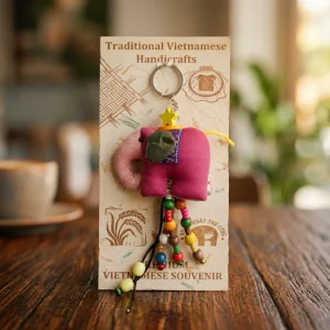 Brocade Keychain, Elephant with Lowered Trunk, Pink – handmade souvenir