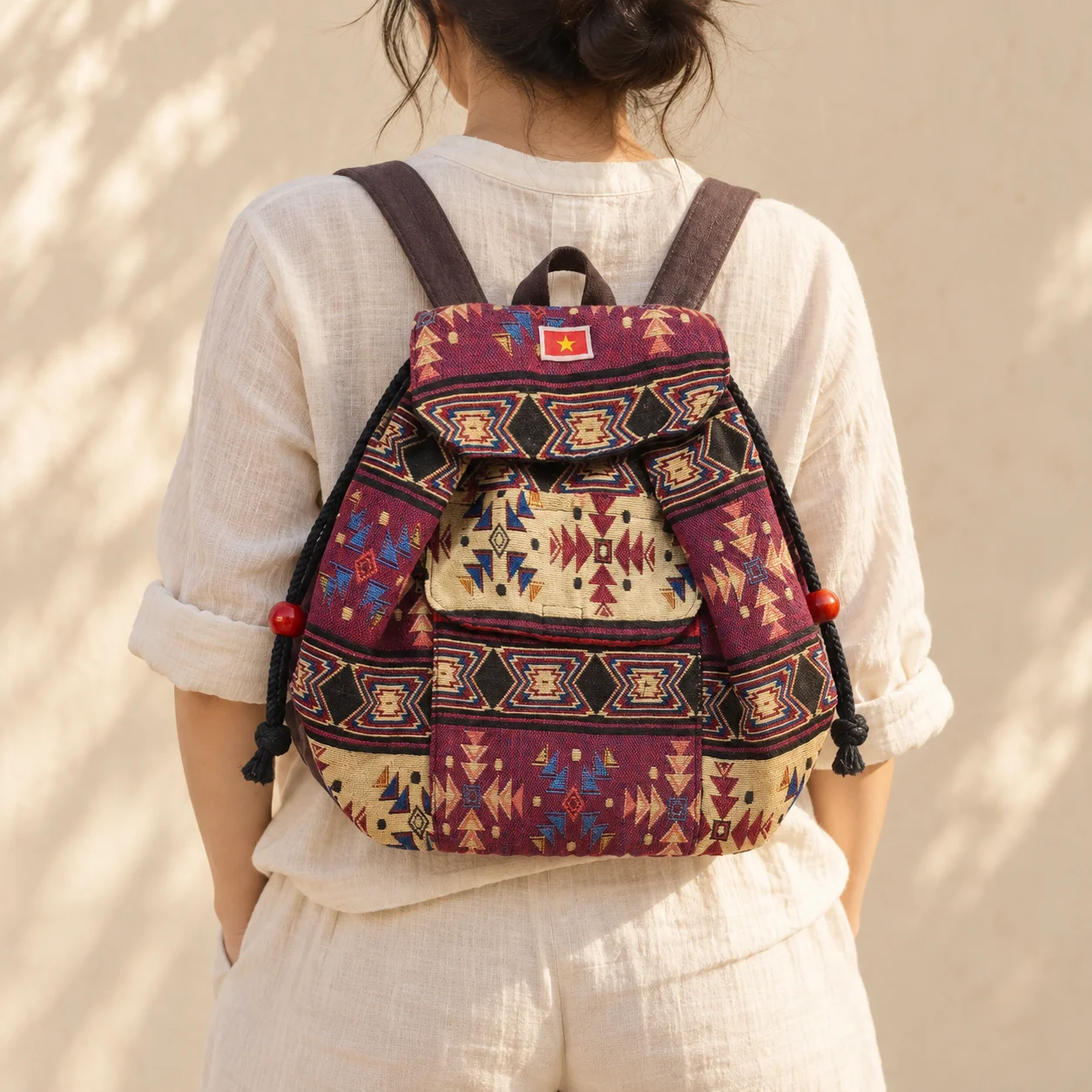 Large Brocade Drawstring Backpack | Vietnamese Gift - Image 4