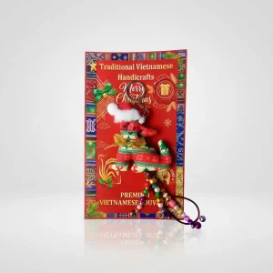 Christmas cat brocade keychain on a Merry Christmas gift card