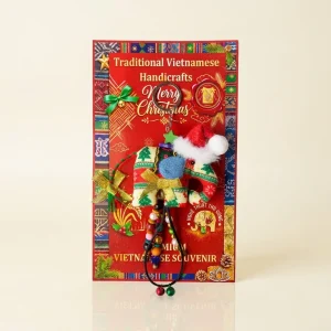 Móc khóa thổ cẩm voi Giáng Sinh gắn trên thẻ quà Merry Christmas