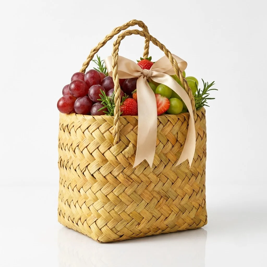 Giỏ trái cây cỏ bàng thắt nơ ruy băng