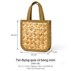 Túi quà cỏ bàng mini viền vải 10x10 cm