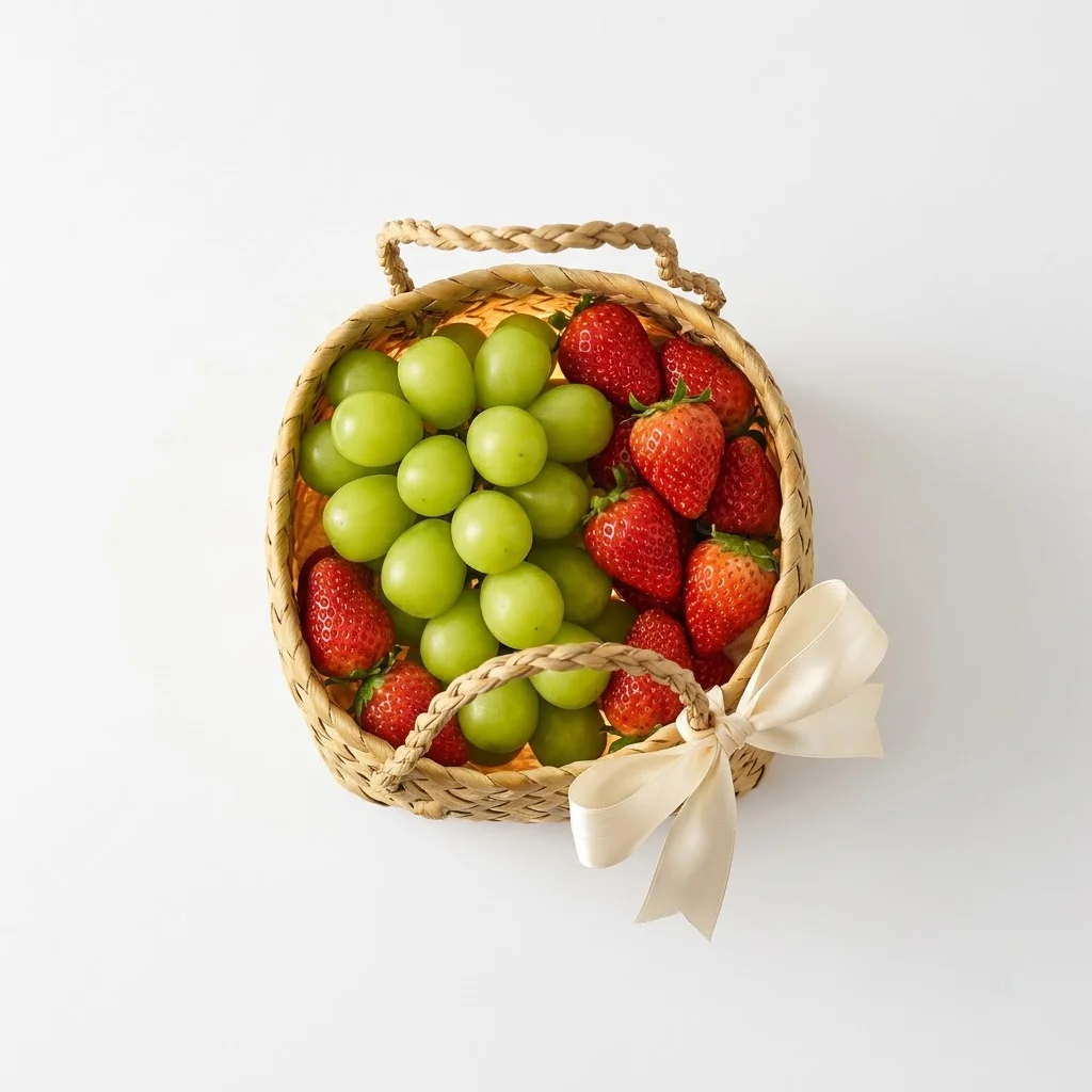 Giỏ cỏ bàng mini đựng trái cây nhìn từ trên