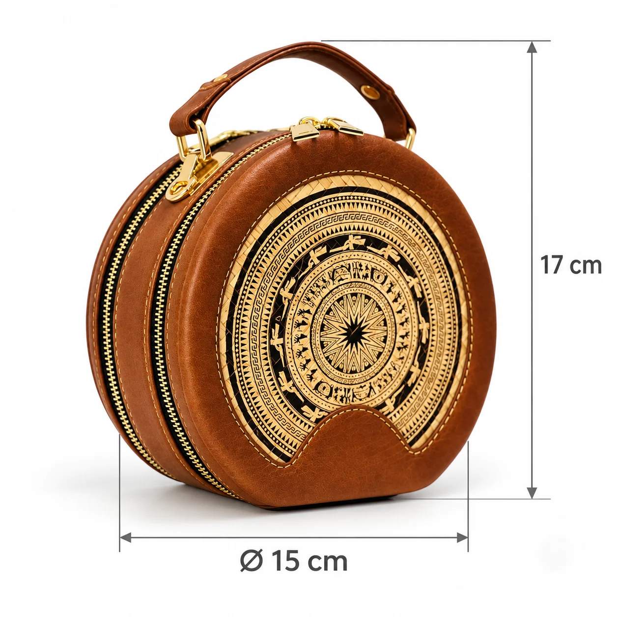 Túi cỏ bàng tròn màu nâu LXR19 đường kính 15 cm cao 17 cm